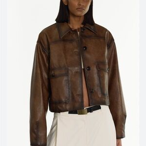 DUSIKA GRAINED FAUX LEATHER JACKET, BROWN